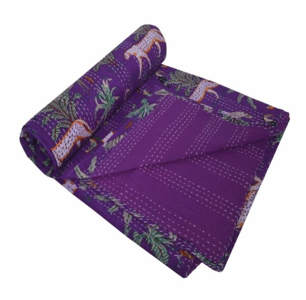 Purple Zebra Print Quilt Kantha Quilt Quilt Soft kantha Quilt Hand block Indian Jungle print bedspread kantha bedspread