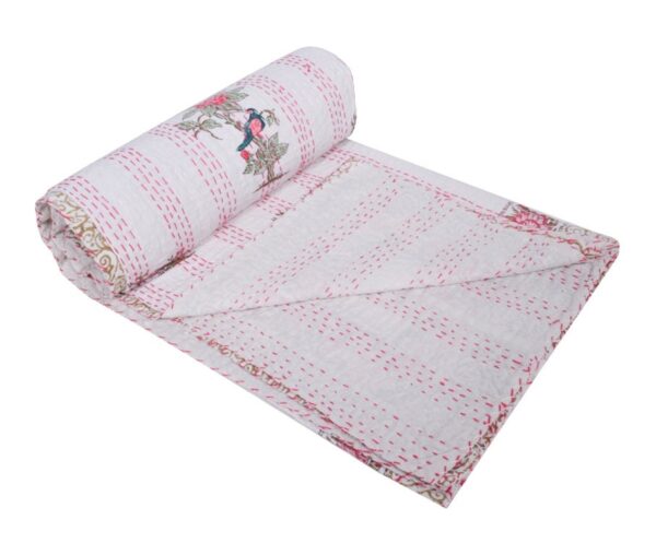 Kantha Quilt, Hand Block Printed Cotton Quilt, Floral Print Quilt,  Quilt, Blanket Throw, Hand Stitched Quilt Indian Kantha Quilt