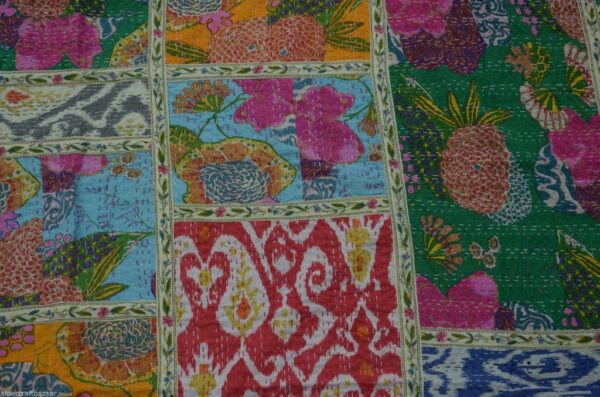 Indian Kantha Patchwork Print  Bedspread Twin/ Queen Kantha Quilt, Kantha Throw, Cotton Throw Blanket Bedspread